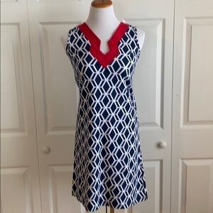 Vera Fishbaugh Blue and White Geometric Pattern Dress Size XS NWT